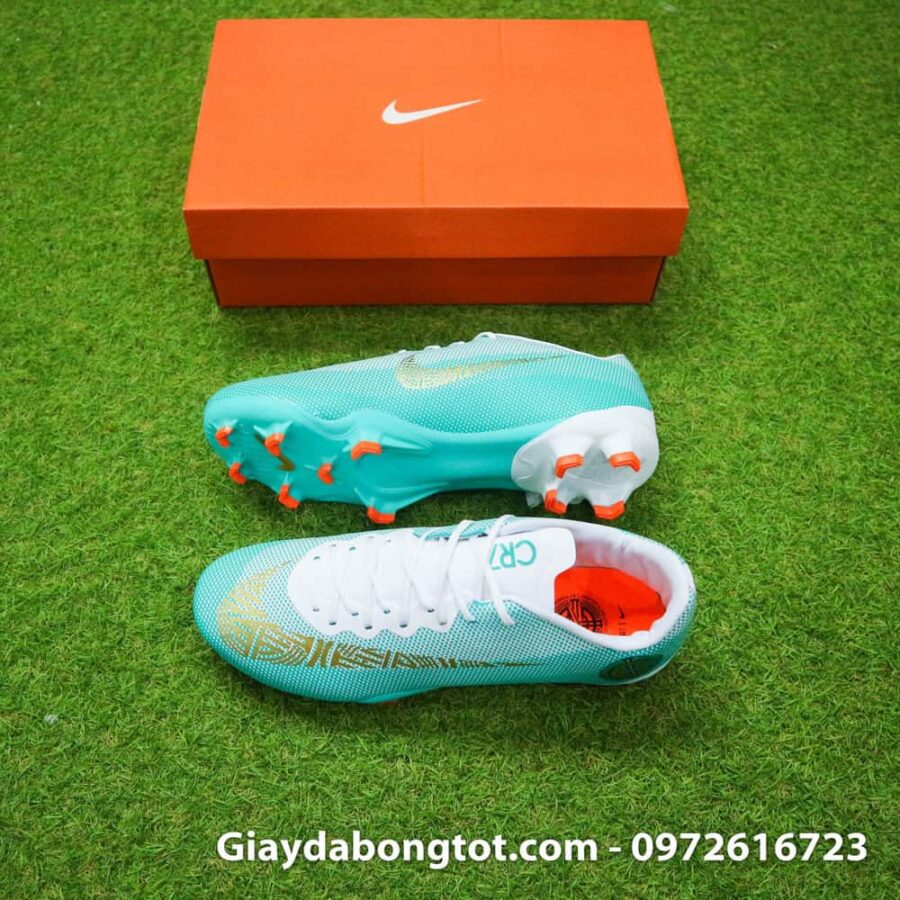 Giày đá bóng sân cỏ tự nhiên Nike Mercurial CR7 FG màu xanh trắng