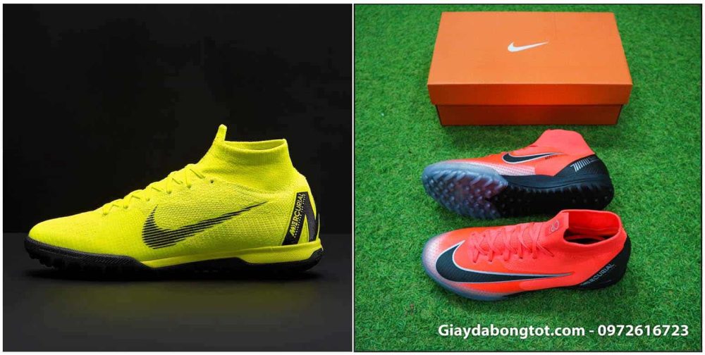 Giày đá banh sân cỏ nhân tạo Nike Mercurial Superfly VI TF chính hãng (màu chuối) và Superfake (Màu đỏ đen) đều có da làm bằng vải