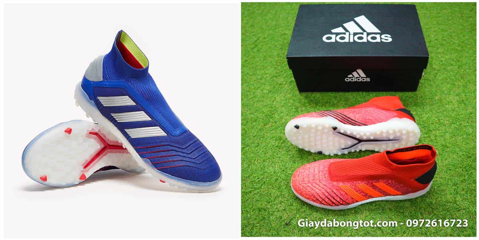 Phiên bản giày đá bóng Adidas Không dây Predator 19+ TF chính hãng (Màu xanh dương) và Superfake (Màu đỏ)