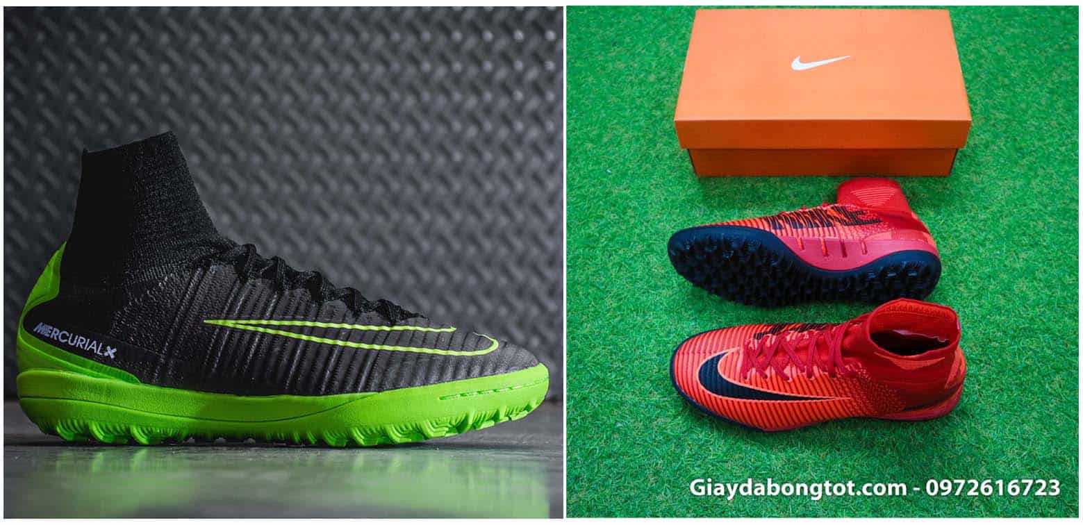 Phiên bản giày sân cỏ nhân tạo Nike Mercurial Proximo II TF chính hãng (đen) và Superfake (đỏ)