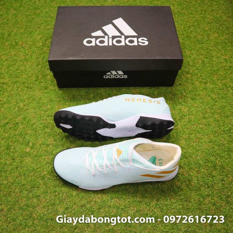 Giày đá banh chân bè Adidas Nemeziz Messi 19.3 TF trắng vạch vàng