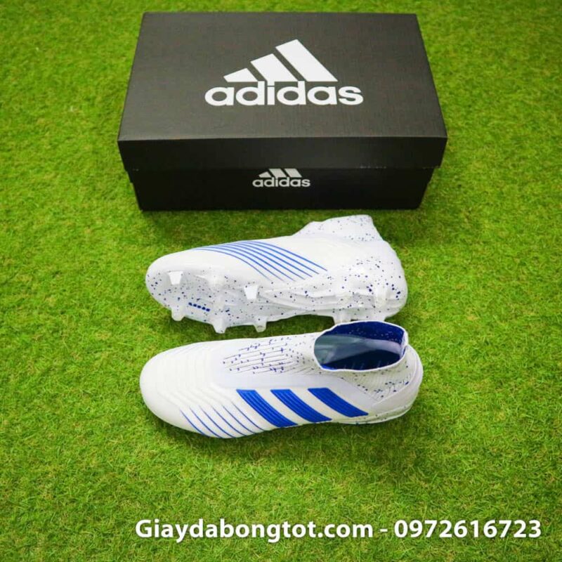 Giày đá banh trẻ em không dây Adidas Predator 19+ FG trắng sọc xanh
