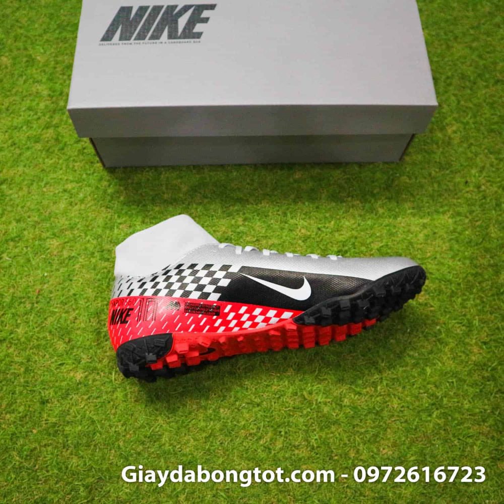 Giày NikeNeymar Mercurial Superfly 7 Academy TF xám đỏ đen làm bằng da nhân tạo synthetic Giay da bong Nike cao co Neymar Mercurial Superfly 7 Academy TF xam do den (9)