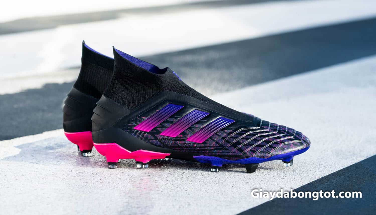 Giày đá bóng Adidas Predator 19+ Pogba với phối màu đen, hồng, tím đẹp mắt