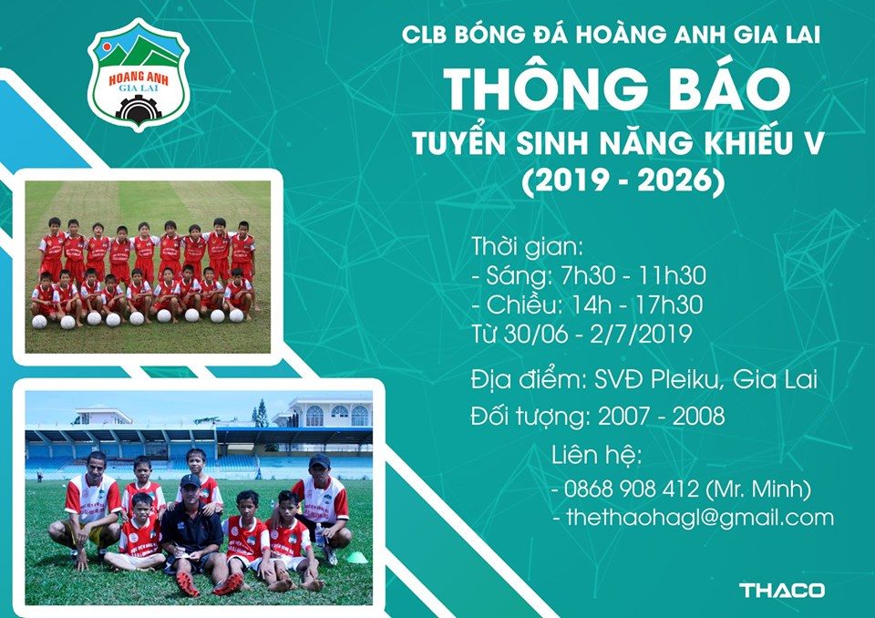 Lịch tuyển sinh đào tạo bóng đá trẻ Hoàng Anh Gia Lai JMG