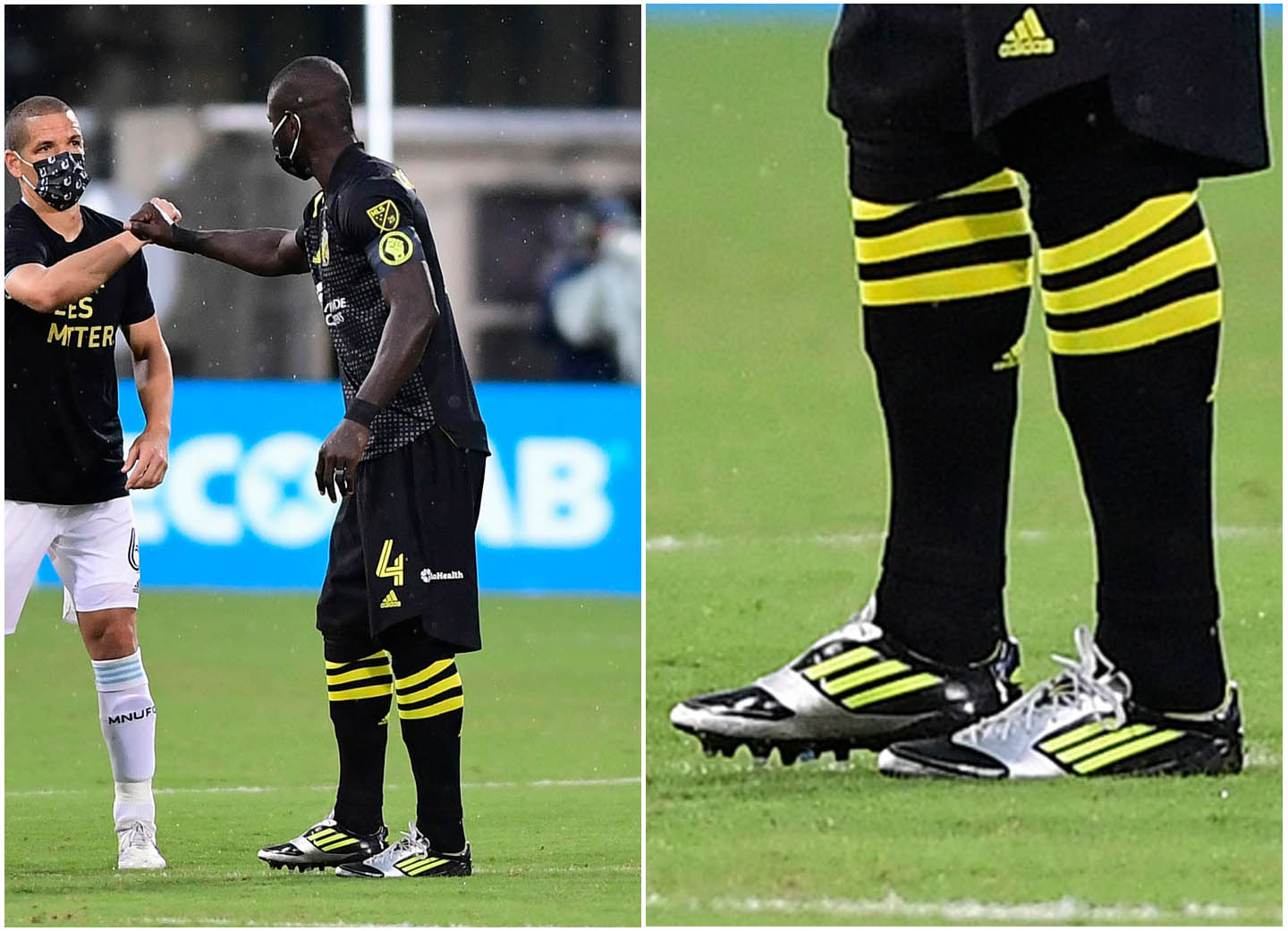 Jonathan Mensah sử dụng giày đá bóng Adidas Adizero thế hệ cũ màu đen