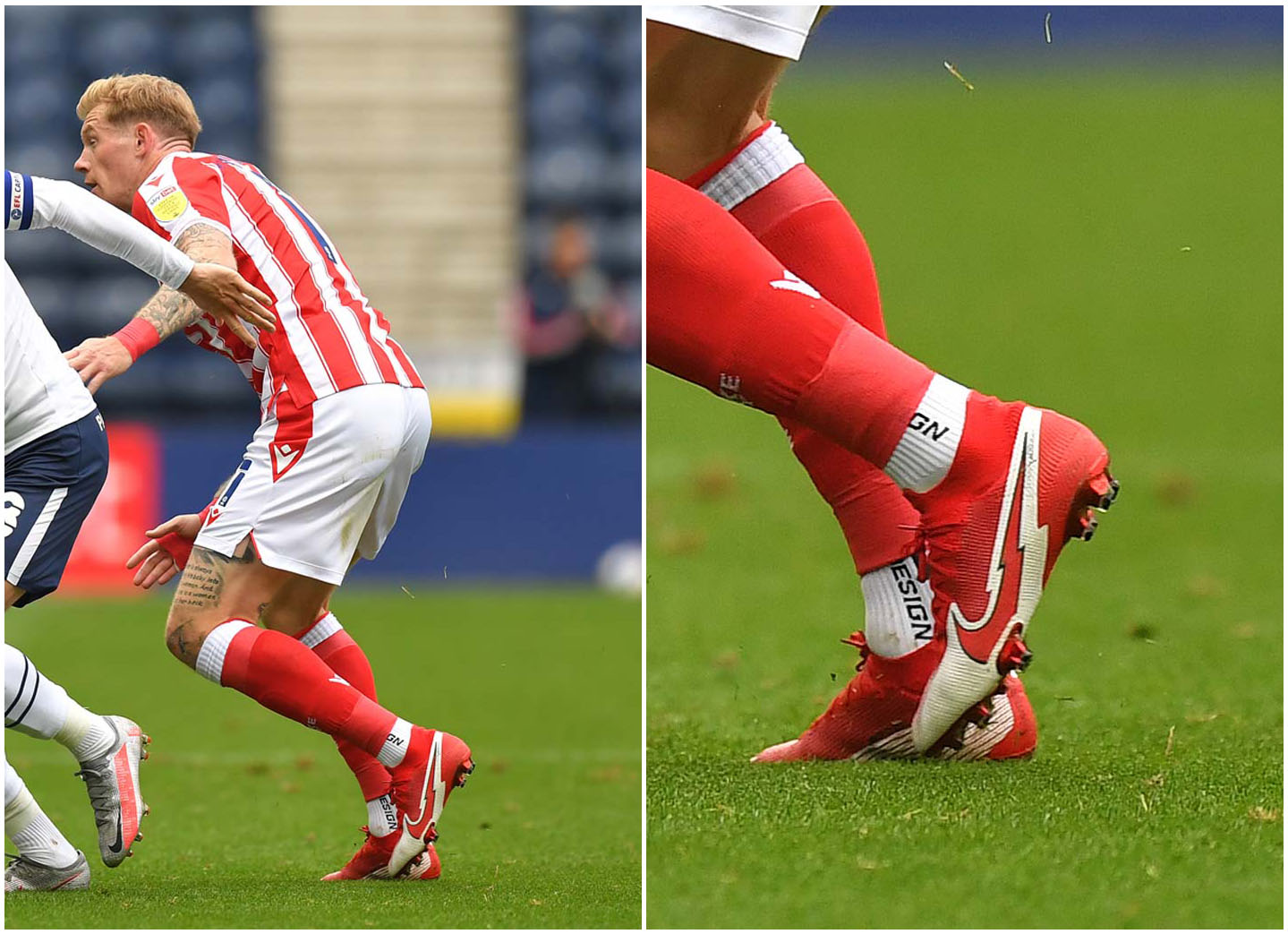 James McClean (Stoke City) tuần qua ra sân với đôi giày Nike Mercurial màu đỏ trắng độc lạ