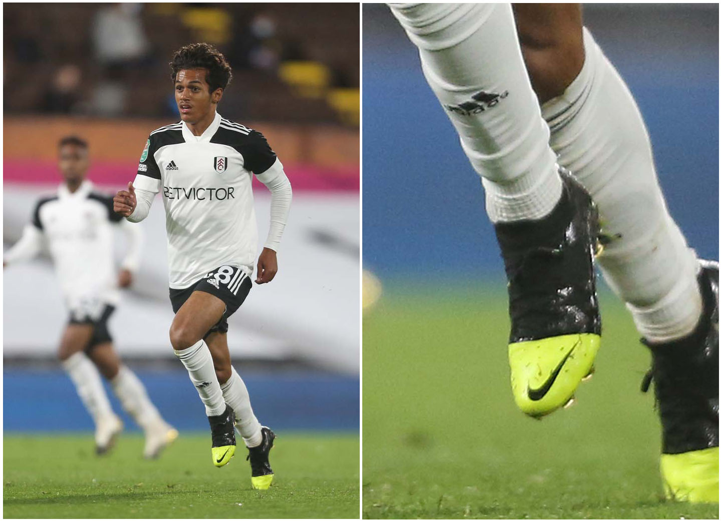 Fabio Carvalho (Fulham) tuần qua ra sân với đôi giày đá bóng Nike Mercurial cũ 2 màu đen chuối