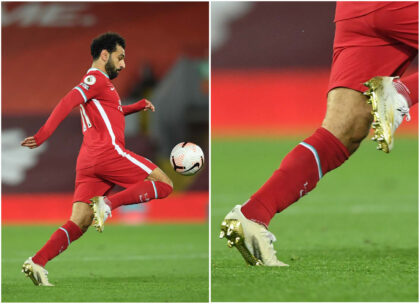 Mohamed Salah nổi bật với đôi giày Adidas X Ghosted .1 vàng Gold