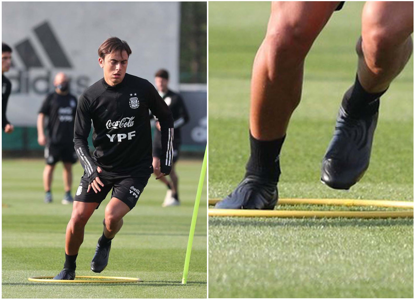 Dybala tập luyện với giày đá banh Adidas Copa 21+ màu đen black out
