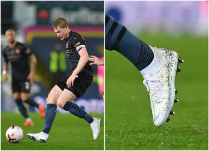 Kevin De Bruyne (Manchester City) tuần qua mang giày Nike Phantom GT màu trắng độc lạ