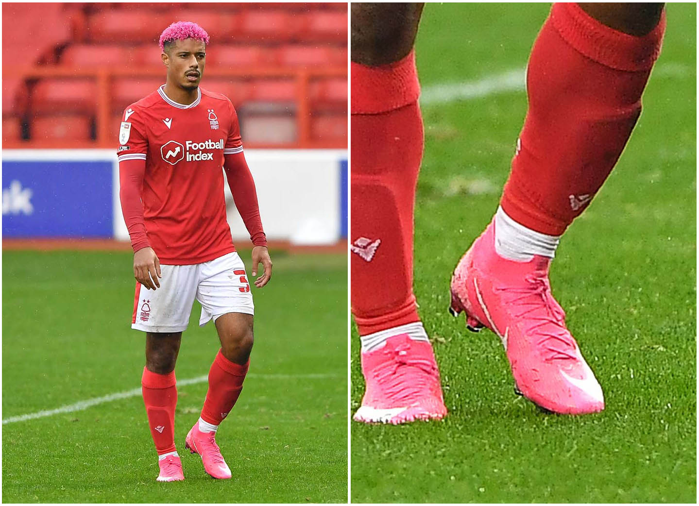 Lyle Taylor (Nottingham Forest) tuần qua mang lên chân giày Nike màu hồng pink Mbappé