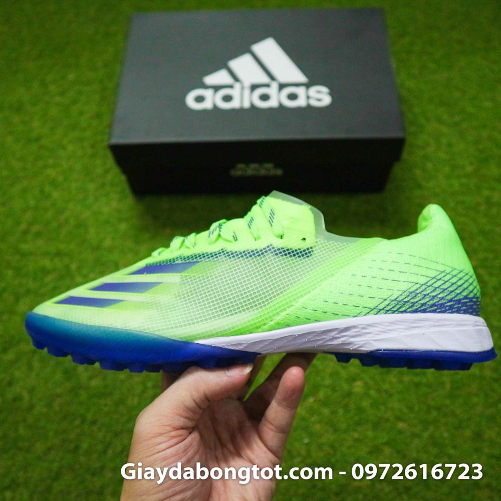 Giay da bong sieu nhe adidas x ghost.1 tf xanh chuoi vach den (11)