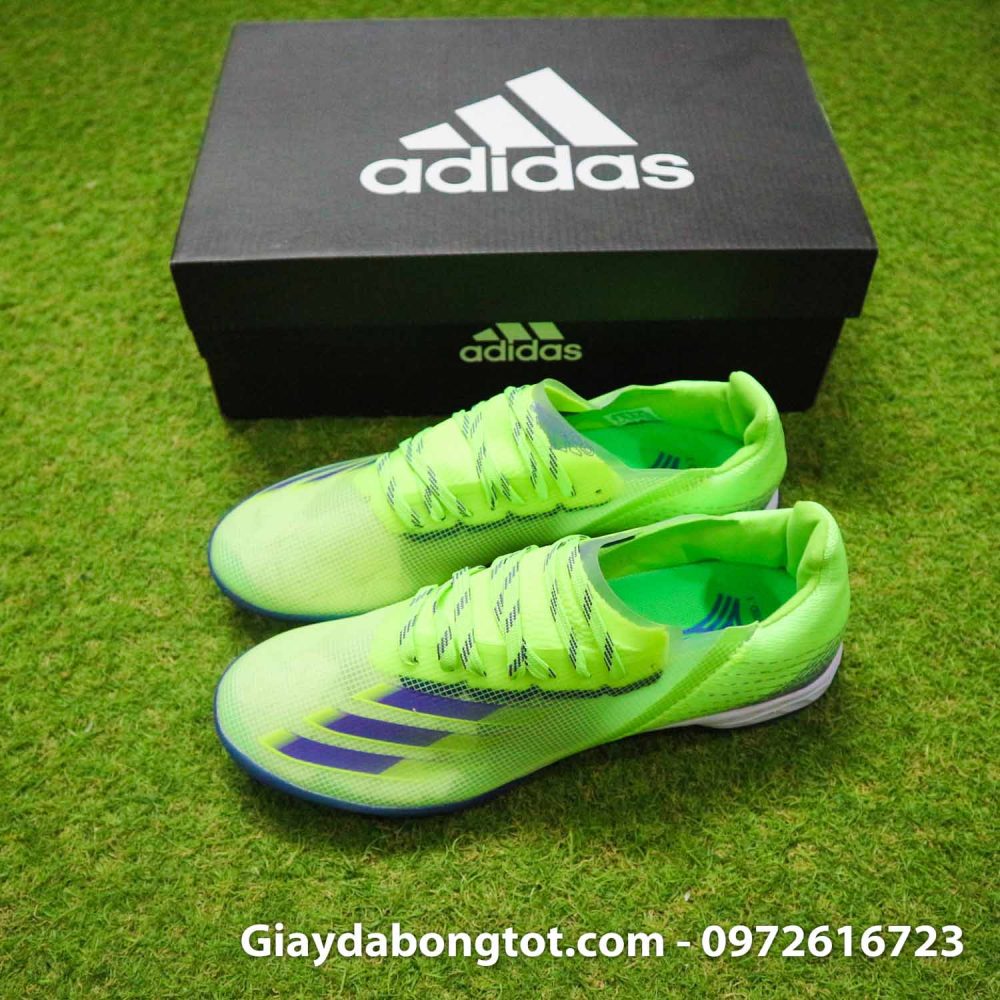 Giay da bong sieu nhe adidas x ghost.1 tf xanh chuoi vach den (8)