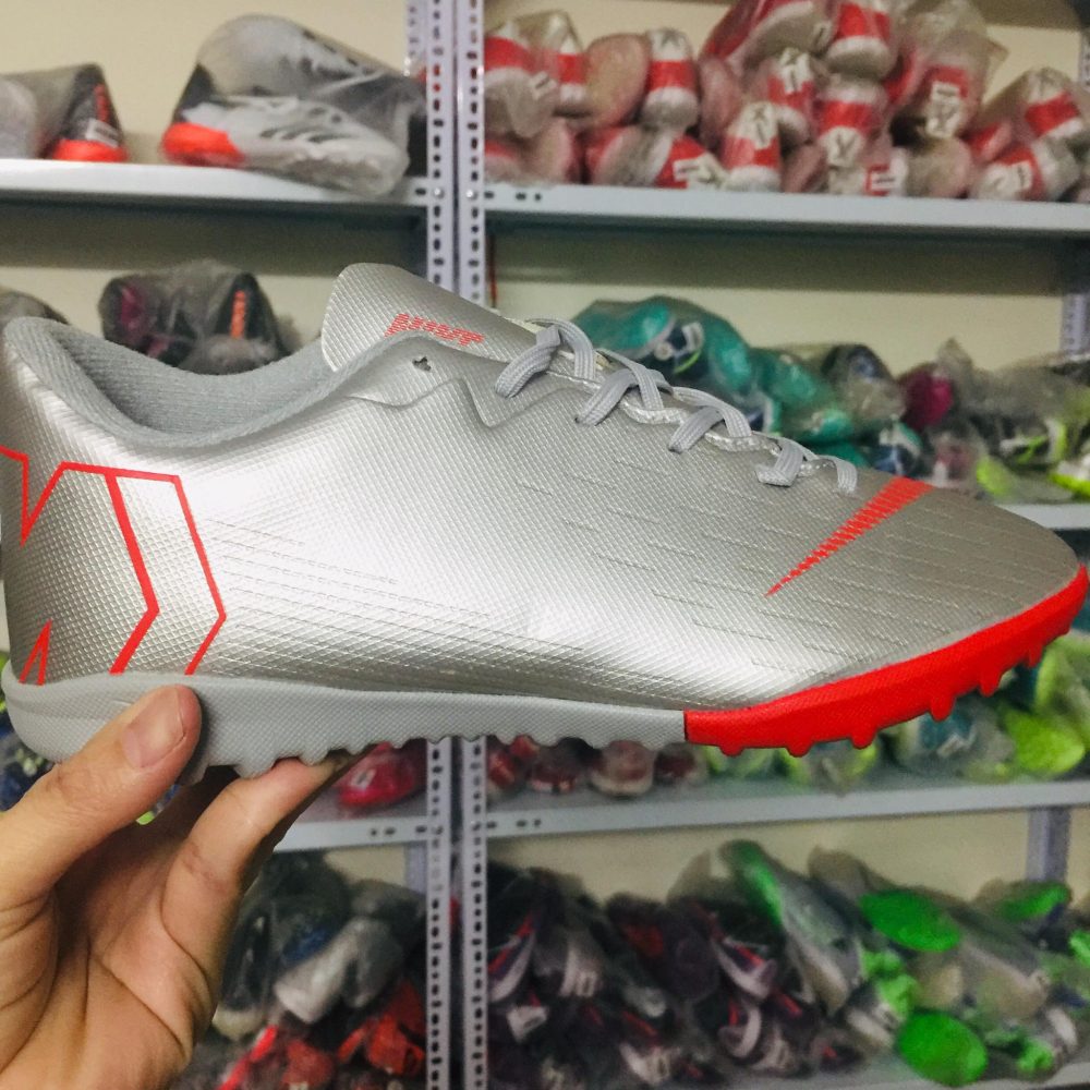 Nike Mer Vapor 12 Academy TF xám bạc vạch đỏ [SALE]