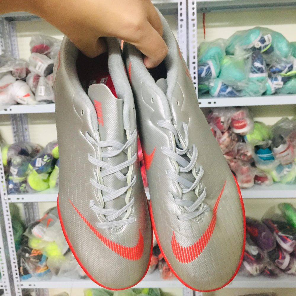 Nike Mer Vapor 12 Academy TF xám bạc vạch đỏ [SALE]