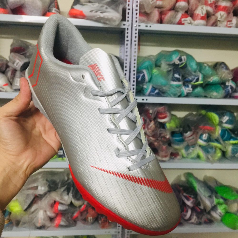 Nike Mer Vapor 12 Academy TF xám bạc vạch đỏ [SALE]