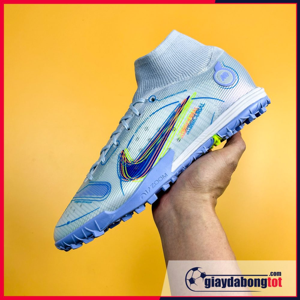 Nike Mercurial Superfly 8 Elite TF trắng xanh vạch đen