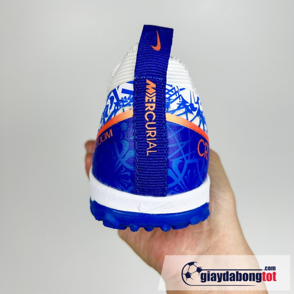Nike air zoom mercurial vapor 15 pro tf trang xanh vach cam cr7 tre em kid (3)